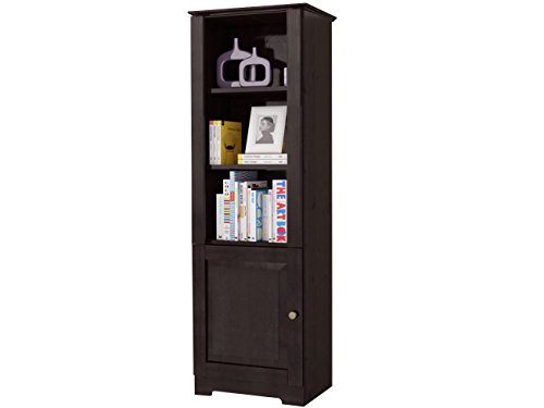 Loft24 CHRISTINA Bücherschrank Regal mit Tür Bücherregal Büroregal Landhaus Kiefer Massivholz dunkelbraun 55 x 35 x 180 cm
