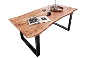 BETT11 SAM B-Ware Esstisch 120x80 cm Mundra, Baumkantentisch aus Akazienholz, massiv + naturfarben, U-Metallgestell Schwarz, Esszimmertisch mit echter Baumkante