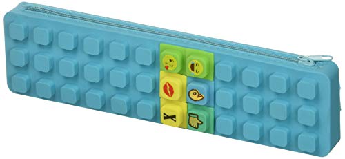 WAFF Pencil Kase with 20 Assorted Cubes, 2.25X8.3 inches, Aqua Blue