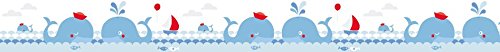 lovely label Bordüre selbstklebend WALE BLAU/ROT – Wandbordüre Kinderzimmer / Babyzimmer mit Walen im Meer in versch. Farben – Wandtattoo Schlafzimmer Mädchen & Junge, Wanddeko Baby / Kinder - 3