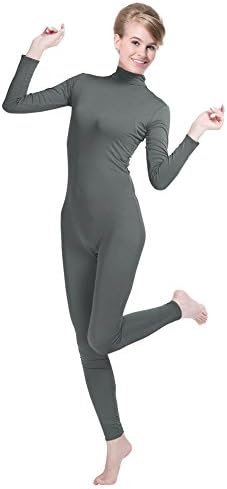 Unisex Lycra Spandex Unitard Mock Neck Long Sleeves Footless Elastane Bodysuit Costume (Dark Gray, L)