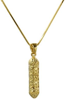 Gold Tone Mezuzah Pendant on Gold Plated 40 CM Snake Skin Necklace - Jewelry for Men and Women