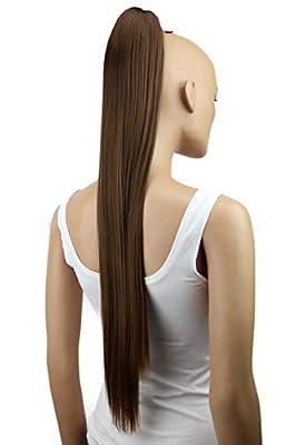 PRETTYSHOP Postiche queue de cheval d'extension de cheveux queue de cheval chaleur lisse résistant 70 cm brun # H163 4T6