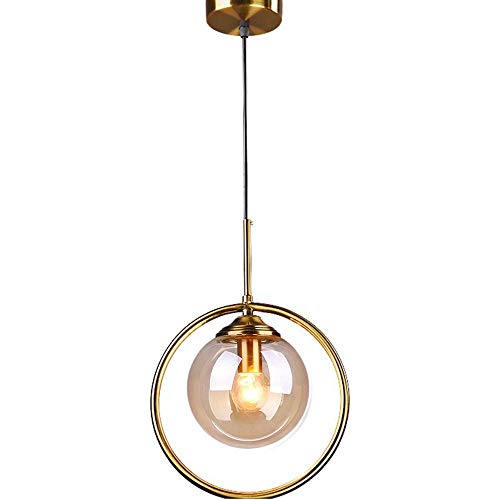 OOFAY LIGHT Industrial Vintage - Lampadario a Sospensione in Ottone con Paralume in Ambra e Sfera in Vetro, Stile retrò