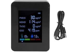 Acouto Air Quality Monitor, 6 in 1 CO2 Meter Air Quality Monitor Temperature PM2.5 TVOC HCHO Detector for Grow Tents Wine Cellars Homes Cars(White)
