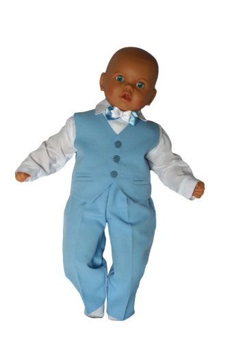 Taufanzug Baby Junge Kinder Kind Taufe Anzug Hochzeit Anzüge Festanzug, 4tlg , Blau-Weiß Größe 68 - 3