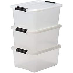 Iris Ohyama, Set - 3 boîtes de rangement empilables avec fermeture clic - Top Box - TB-15, plastique, transparent, 15 L, 39 x 29 x 25,2 cm