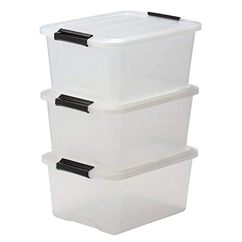 Iris Ohyama, Set - 3 boîtes de rangement empilables avec fermeture clic - Top Box - TB-15, plastique, transparent, 15 L, 39 x 29 x 25,2 cm