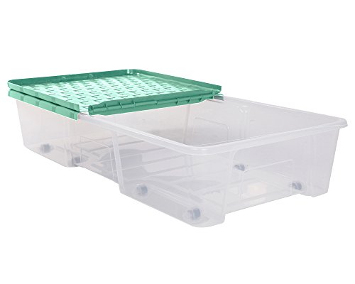 2x Unterbettkommode Allzweckbox Rollerbox Unterbettbox Aufbewahrungsbox Rattan 35 Liter mint - 3