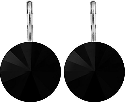 Rivoli, earrings with 14 mm Swarovski® crystals, silver-coloured Jet