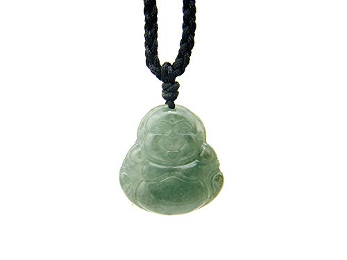 Agathe creation JCA00318 Collier en Jade Bouddha Rieur - Pierre de Jade Naturelle (Catégorie A) - Porte Bonheur - Fait Main