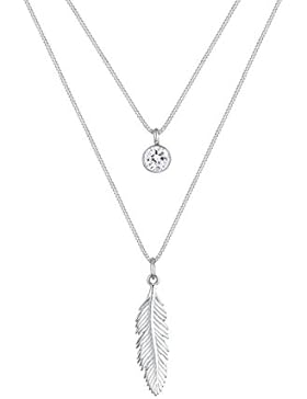 Elli Damen-Kette mit Anhänger Feder Boho 925 Silber Kristall weiß Brillantschliff 45 cm - 0109810216_45