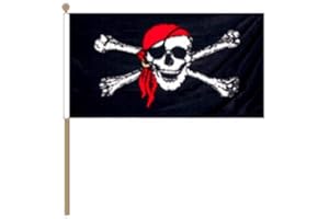 Pirate Bandana Large Hand Waving Flag With Wooden Pole 18" x 12" - Pirate Skull - FlagSuperstore