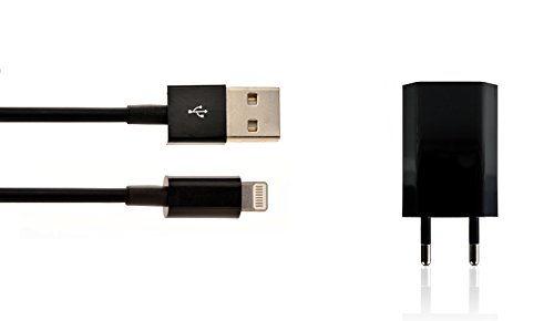 Original iProtect 2in1 SET mit USB Ladekabel / Datenkabel und Netzteil für Apple iPhone 7, 7 Plus, iPhone SE, 5 5s 5c, iPhone 6, iPhone 6s, 6 Plus, iPod Touch 5G, iPad mini, iPad mini 2, iPad 4, iPad Air, iPad Air 2, iPod Nano 7G in Schwarz