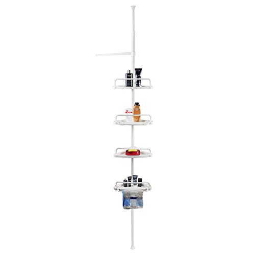 WOLTU BZ4115-1 Badregal Duschecke Teleskop , Höhe 120-310cm , 4 wasserdurchlässige Ablagen, 3 Handtuchhalter , Weiss