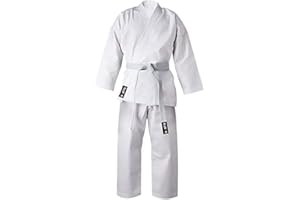 Aasta Karate Gi Suit Uniform Martial Arts Kit with white belt Polyester Cotton Blend, Light Weight, Judo Taekwondo karate suits for Kids (White, 3/160)