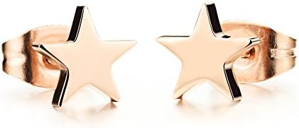 Aituo Women's Stainless Steel "Love" Rhinestone Stud Earrings Set, Rose Gold,14mmx8mm,Free Gift Bag (Star)