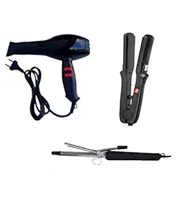 IAS Professional 1500 Watts Black Hair Dryer And Hair Curler With Straightener Combo Set of 3