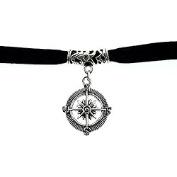 Collar - terciopelo negro - colgante - símbolo - rosa de los vientos