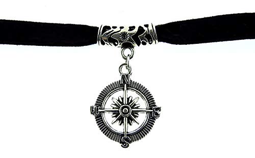 Collar - terciopelo negro - colgante - símbolo - rosa de los vientos