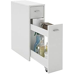 FMD 930-001_we Denia Meuble de Salle de Bain avec Tiroir + Module Gigogne Bois Blanc 20 x 45 x 61 cm