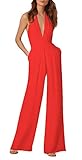 hosenanzug damen 38 Frauen Sommer Overalls Jumpsuits Elegant Lang Breites Bein Ärmellos V-Ausschnitt Romper Taille Rückenfrei Loose Normallacks Damen Fashion Formal Playsuits 34-40