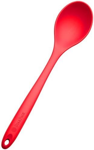 StarPack XL Size Silicone Serving Spoon (13.5) in Hygienic Solid Coating, Bonus 101 Cooking Tips (Cherry Red) by StarPack Home