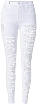 Byjia Jeans High Waisted Womens Skinny Denim Disco Stretchy Zipper Pocket Leggings Ripped Frayed Pants Slim Pencil Trouser . White . 38