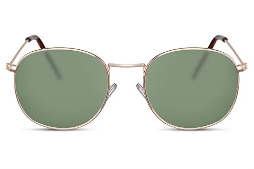 Cheapass Gafas de Sol Montura Ovalada Dorada con Lentes Verdes protección UV400 Hombres Mujer