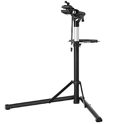 SONGMICS Support de réparation de vélo, Pieds d'Atelier, en Aluminium, avec Plateau à Outils magnétique, Réglable, Léger, Portatif, pour Entretien et Réparation Bicyclette, Noir SBR04B