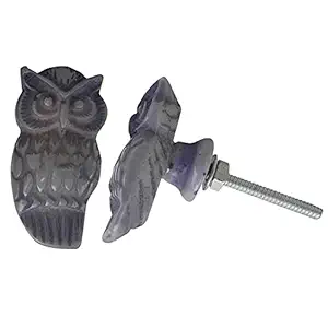 4 Pieces Drawer Knobs | Resin Door Knobs for KidS Room | Grey Closet Door Pull Handle | Owl Handles for Wardrobe and Drawers | 4.06 cm Knobs