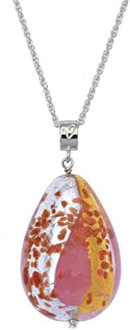 Amanti Venezia Genuine Murano Pendant with  Pure Silver and Gold Foil and Sparkling Aventurine of 46cm