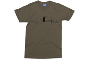 MOG PRINT Fishing Heartbeat Pulse T-Shirt - Graphic Mens T-Shirt - Kids & Adults Size Tee - Regular Fit Fishing Clothing - Funny Fisherman Shirt - Fishing Gifts for Men