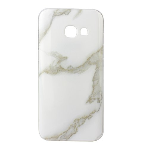 Galaxy A320F Hülle Silikon, Rosa Schleife Schutzhülle für>Samsung Galaxy A3 2017 Version< Ultra Dünn Slim Case Flexible Soft Weich TPU Silicone Backcover Bumper Schale Handyhülle mit Bunte Marmor Muster , Weiß Grau Marmor - 2