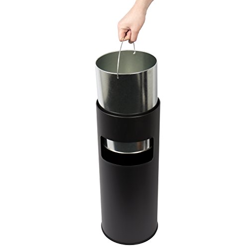 Standaschenbecher mit herausnehmbaren Mülleimer, Standabfallbehälter mit Aschenbecher für draußen, Standascher, 30 Liter in schwarz by Floyen Home - 5