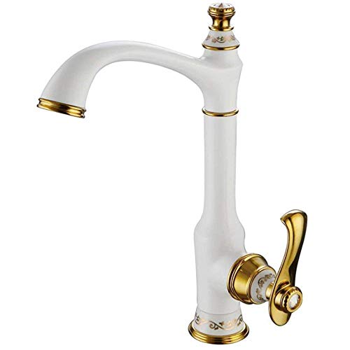 Lxxzz Grifo de la Cocina Estilo rústico Cocina Grifo de Agua Lujo Blanco 360 ° Fregadero del Grifo Sola Palanca Mezclador de Lavabo Licuadora de Cocina Accesorios de latón