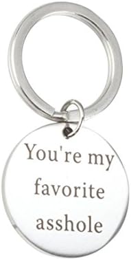 Kolylong Lovers Key Chain ❤ Funny Boy Friends Gift Valentines Day ''You're My Favorite Asshole'' Stainless Steel Key Ring Pendant