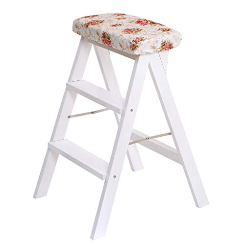 Preisvergleich Produktbild Qujifangtd Tritthocker, Hölzern Trittleiter Herausnehmbar Polster- Sitz Hoher Hocker Faltbar Bank (Farbe : Flower)