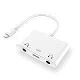 ♫【Upgrade Design】Der Kopfhörer-Adapter hat drei Anschlüsse, darunter 2 * 3,5mm Kopfhöreranschlüsse und 1 * Lightening-Anschluss. Es unterstützt duale 3,5mm Kopfhöreranschlüsse, die gleichzeitig arbeiten. Sein komfortables Design löst das Problem, dass das neue ios-Gerät nur ein Loch Design hat.