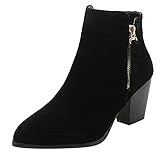 🌟🌟6 Damen Stiefel Halbschaft Blockabsatz Kurzschaft Knöchel Stiefeletten Reißverschluss Schnürstiefeletten Wasserdicht Boots Stöckelschuhe Keilabsatz Sandalen (EU:37, Schwarz)
