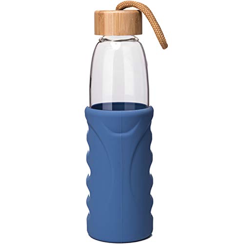Life4u Bottiglia in Vetro Borraccia in Vetro Borosilicato con Custodia in Silicone Senza BPA 500 ml Blu