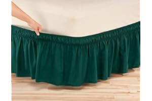 POIUYT Bettrock Bettvolant 200x200/180x200 Wrap Around Style Einfache Passform, Queen-Size-Bett, 45 cm Tief, 3-Seitige Abdeckung Geraffter Stil leicht anzubringen (Color : Green, Size : 180 * 200+45cm)