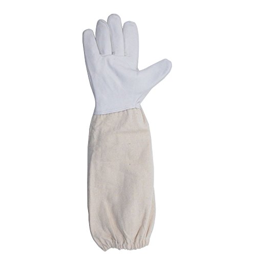 1 Paar Weiß Bienenzucht Schutz Handschuhe Ziegenleder Bee halten Belüftete langen Ärmeln Sting verhindern Tools XL - 3