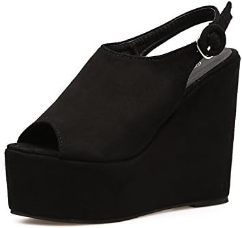 The spring and summer hill with fish mouth sandals ultra-high with waterproof Taiwan women shoes sponge cake thick retro sandals, Black,38