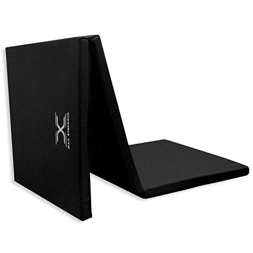 MAXSTRENGH - Alfombrillas de Gimnasia Plegables con 4 Pliegues para Entrenamiento, colchoneta triplegable con asa de Transporte para Artes Marciales, Golpes,Yoga, Pilates, Fitness, Acampada, Negro