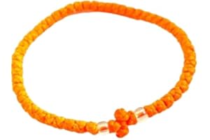 IconsGr Chotki Chapelet Cire bénir Chrétien Orthodox Grec Fait Main Couleur Orange à Petit Noeuds avec Croix du Mont Athos (Grece)