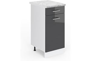 Vicco mobiletto base per cucina R-line, Antracite lucido/Bianco, 40 cm, PL Marmo