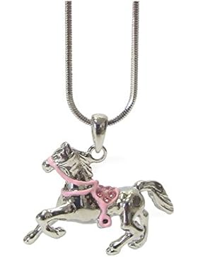 Schmuckanthony Kette Kinder Mädchen Schmuck Collier Halskette Pferd Emaille Kristall Rosa Pink
