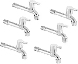 Redcroc Anixa Series Stainless Steel Brass Disc Foam Flow with Mirror Polished Flora Long Body Bib Cock Tap (Standard; Silver) - Pack of 6