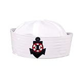 Este sombrero de capitán azul marino blanco ofrece una mirada de moda.